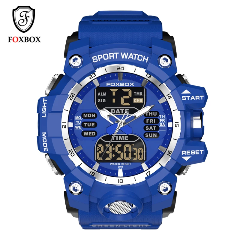 

2023 FOXBOX Watch Men Military Mens Watches 30M Waterproof Sports Wristwatch Dual Display Blue Watch for Men Relogio Masculino