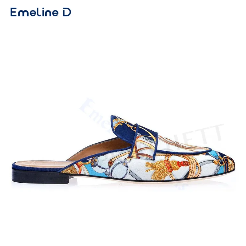 Irregular Pattern Printed Slippers Blue Casual Pull-On Closed Toe Slippers Fashionable Personality Back Sling Men's Shoes