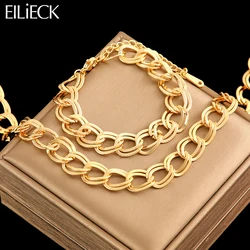 EILIECK 316L Stainless Steel 18K Gold Plated Double Link Chain Necklace Bracelet Set Charm Fashion Women Waterproof Jewelry Gift