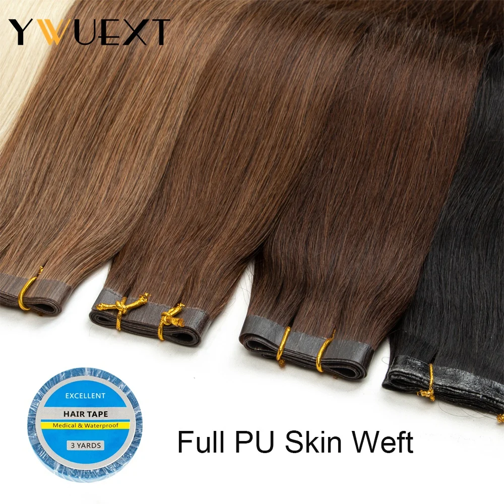 Mechones de trama de piel de PU, cinta en extensiones de cabello humano, trama de 80cm, sin pegamento, pelo liso Natural para cabello fino, 40-50G, 12-20 pulgadas