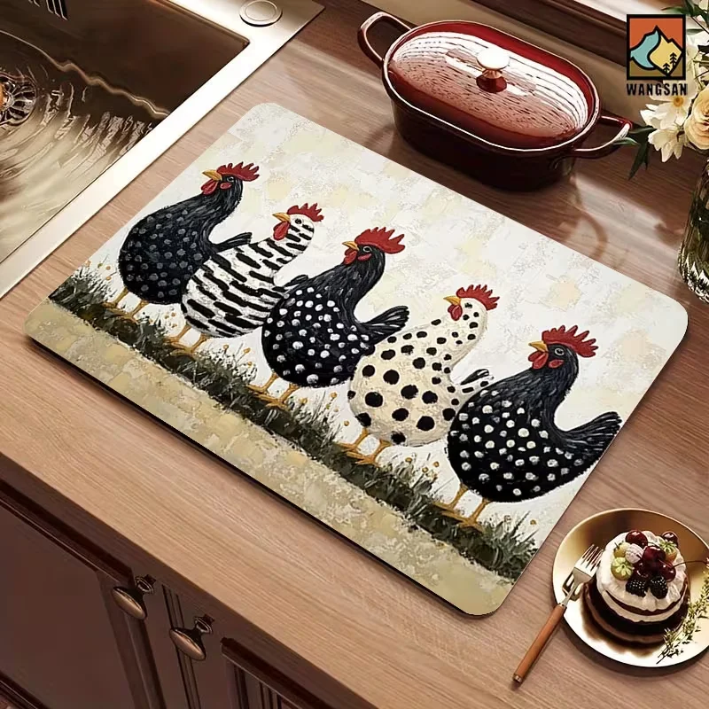 Retro Drainage Mat with Farmhouse Style Chicken Tableware Co