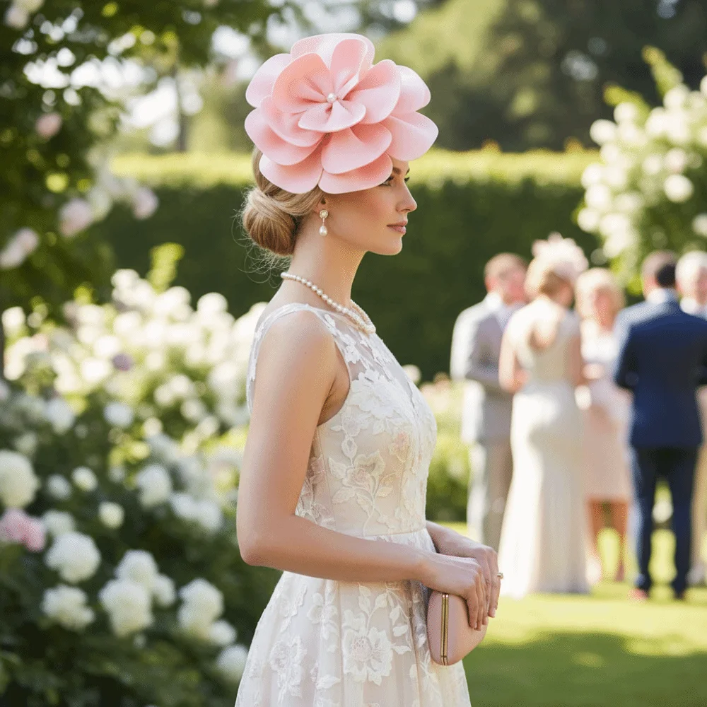 أزياء خوذة 3D زهرة قطع زينة قبعة كبيرة زهرة الشاي الرسمي قبعات الحفلات زهرة كبيرة عقال حفلات الشاي #2