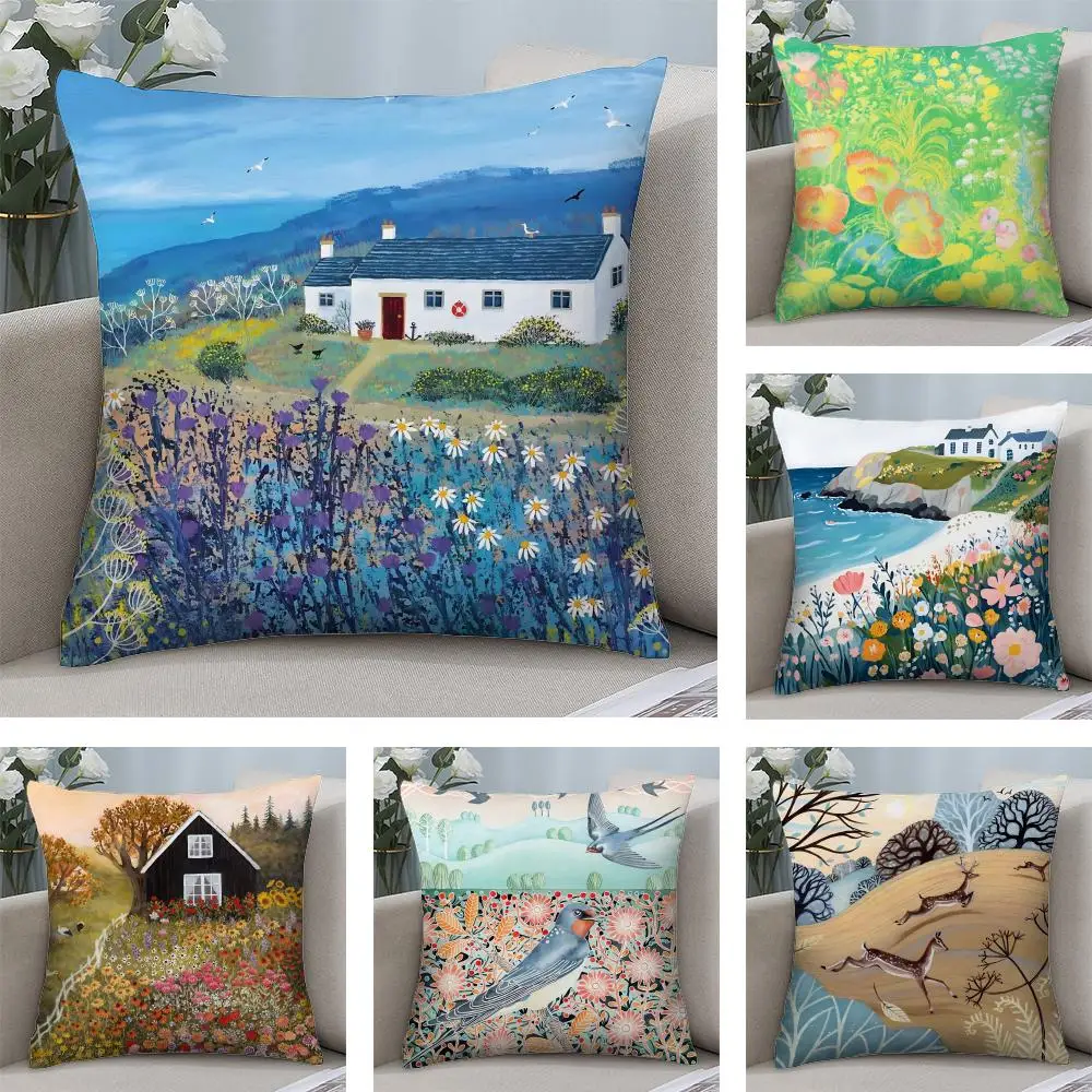 

Springtime Rural Plants Wildflower Cushion Cover Square Pillow Bedroom Sofa Leisure Comfort Living Room Home Decoration 40X40