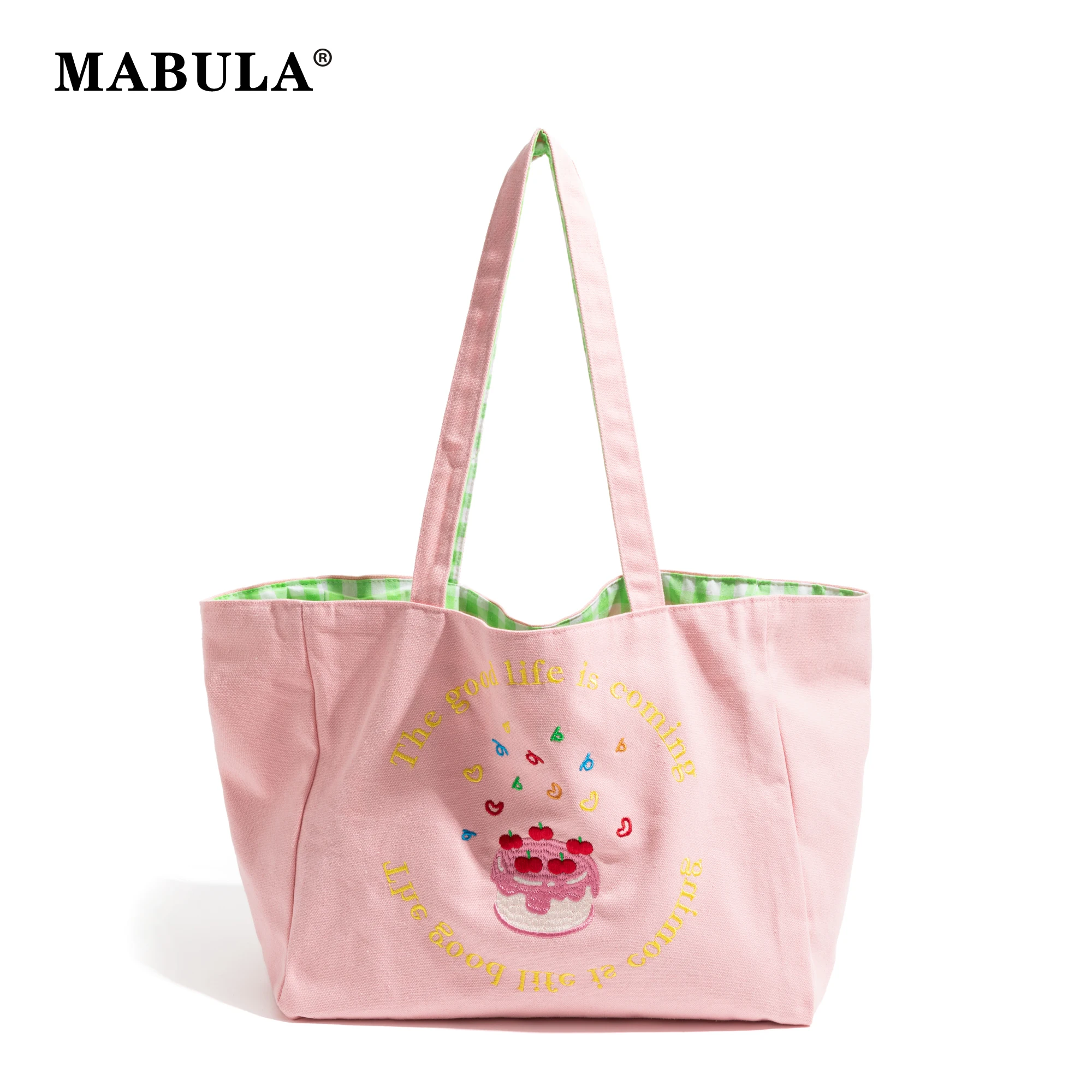 MABULA Preppy Style Canvas Tote Bag Letter Embroidery Candy Color Girl Fashion Torebka na ramię Dwustronne zastosowanie Student Bookbag