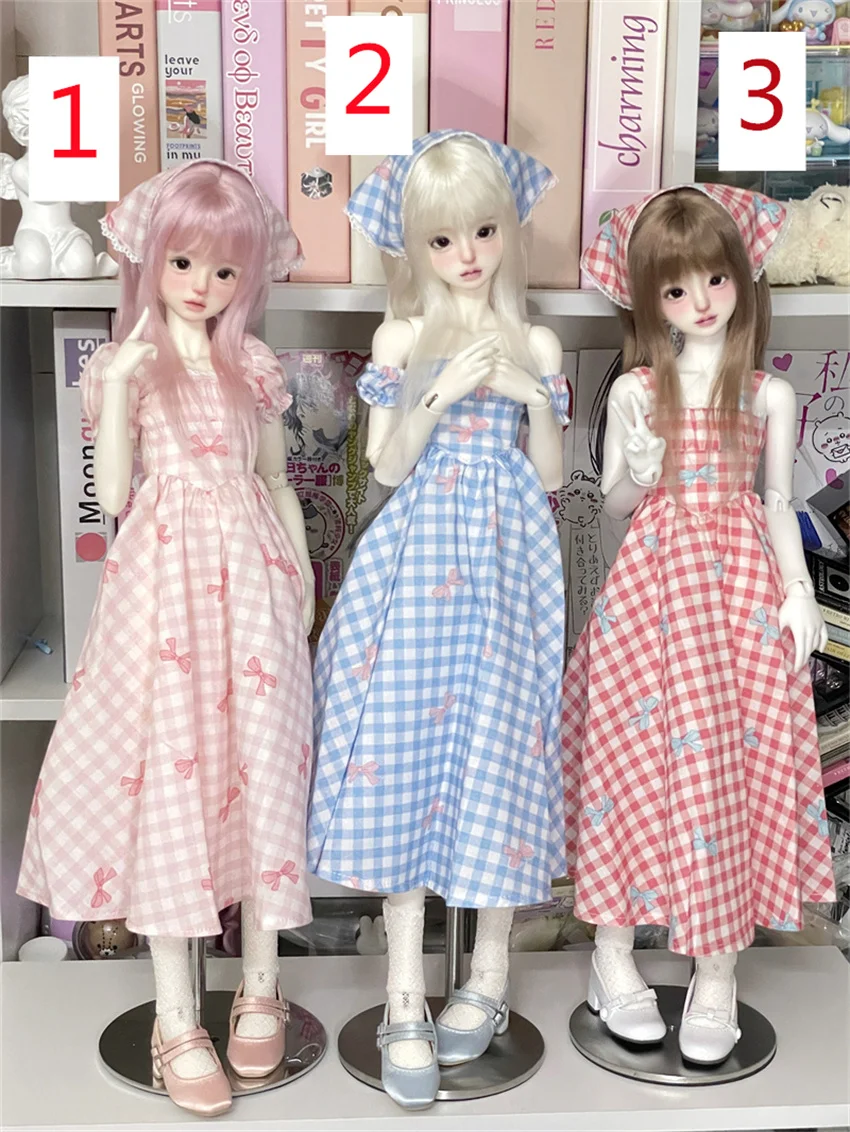 BJD Toy Doll Clothes In Stock 3 Color Plaid Dress Set Pink Blue Red Elegant [Summer Wind]dfh 1/4 BJD Doll Accessories(no doll)