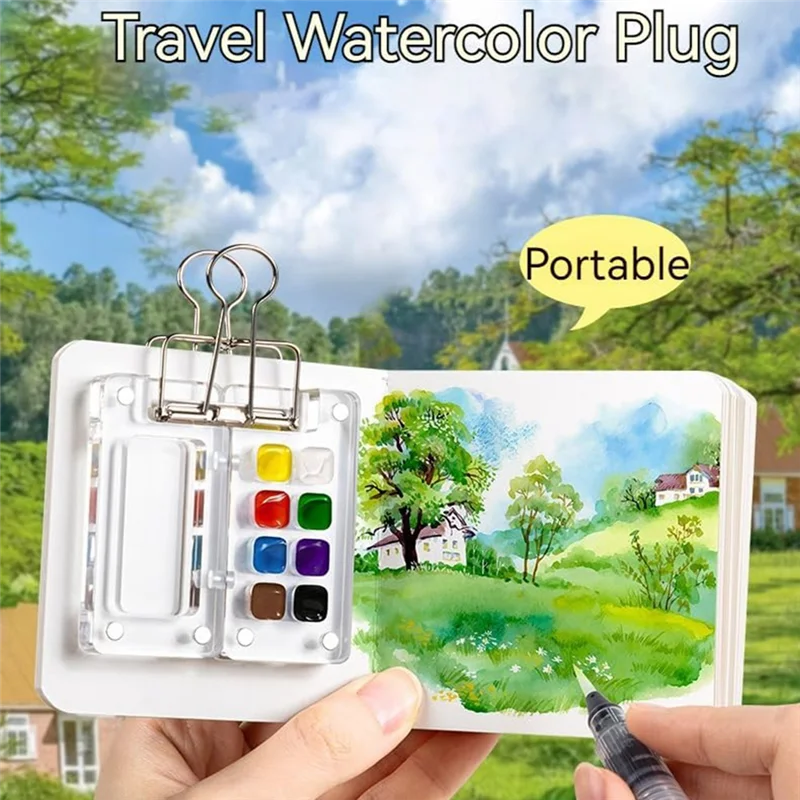 SR-paquet de Palette de peinture prête à l'emploi pour voyage, Mini Palette de peinture de voyage acrylique, Mini Palette de peinture de voyage avec Clips de reliure