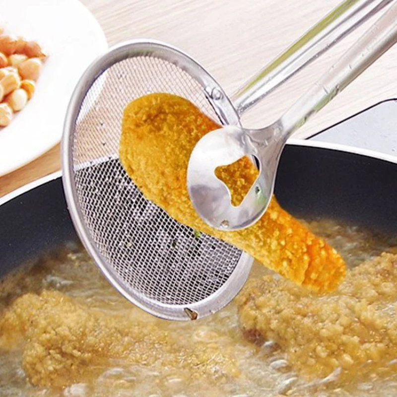 

New Multi-functional Filter Spoon With Clip Food Kitchen Oil-Frying BBQ Filter Stainless Steel Clamp Strainer Kitchen Tools