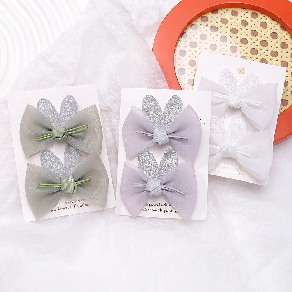 2pcs/set Newborn Baby Girls Kids Gauze Bow Hairpin Rabbit ears Hair Clips Princess Hair Accessories Baby Barrettes Wholesale