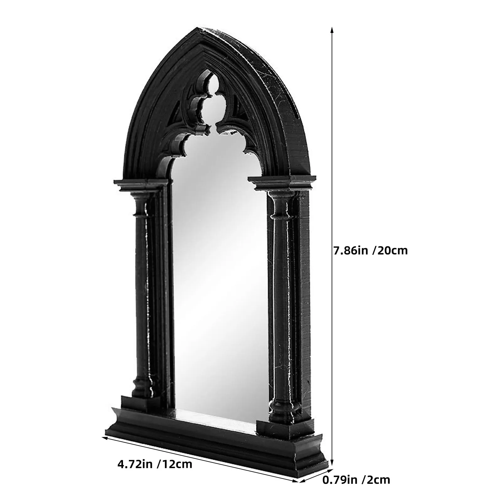 Gothic Faux Window Mirror Black Arched Window Frame Wall Decor 3D Shelf Ornament Medieval Cathedral Style Mirror for Farmhouse