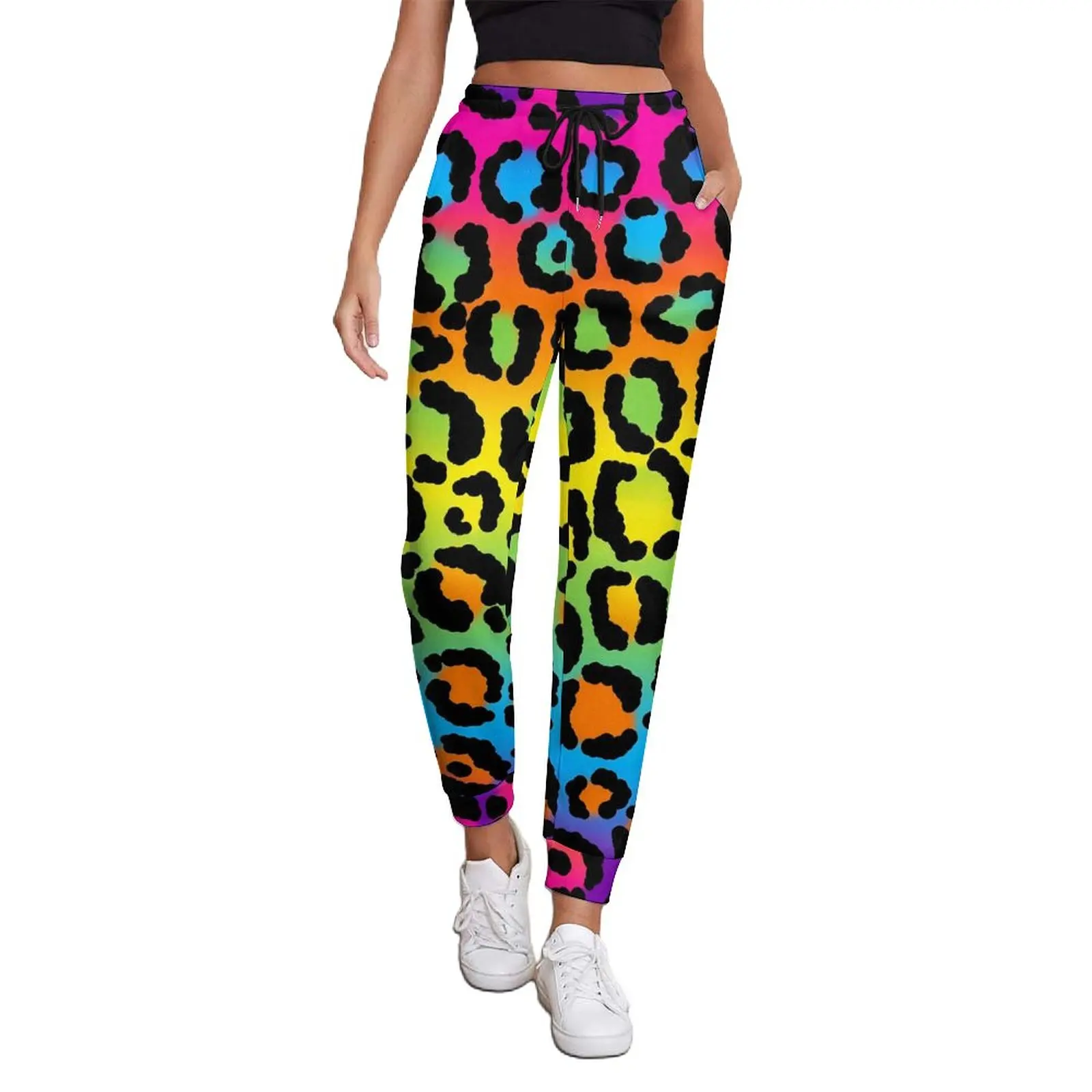 

1997 Neon Rainbow Baggy Pants Leopard Print Classic Big Size Sweatpants Spring Womens Graphic Korean Fashion Trousers