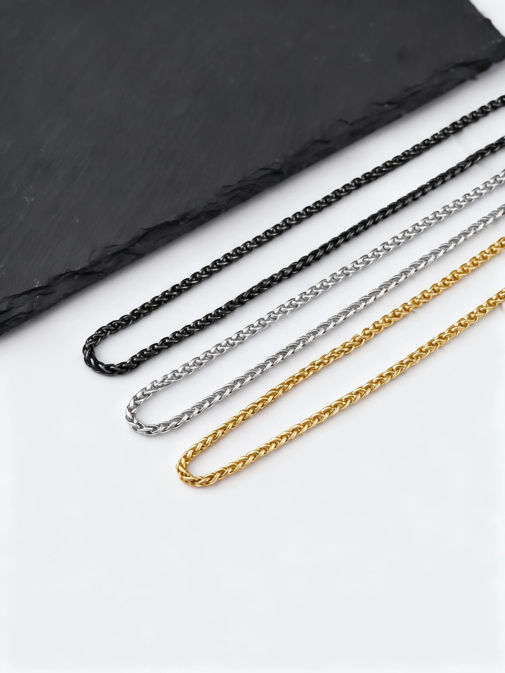Edelstahl-Weizenkette für Männer und Jungen, 3mm Silber Gold Schwarz Farbige Gliederkette, Rock Punk Schmuck Geschenk – Detail 3