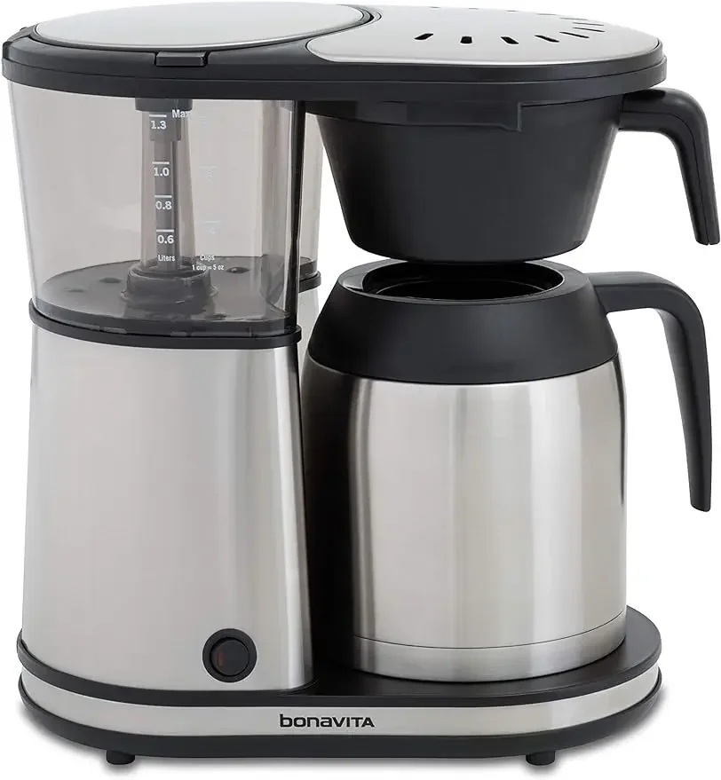 Connoisseur 8-Cup One-Touch Coffee Maker Featuring Hanging Filter Basket and Thermal Carafe Stainless Steel Chrome