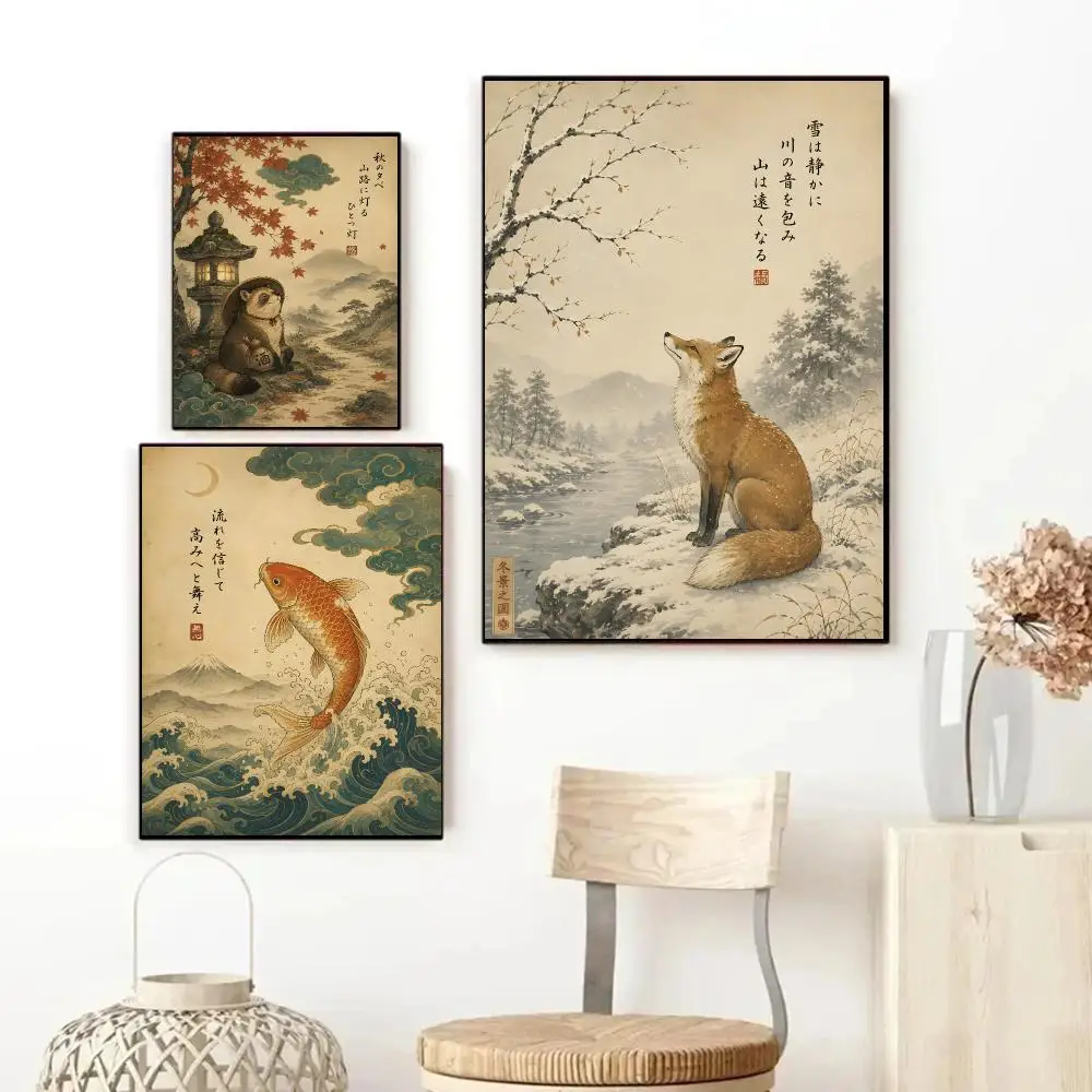 Vintage Japanese ukiyo-e animal wave print Poster Art HD Advanced Aesthetic Printing Paper Wall Art for Living Room Home Decor