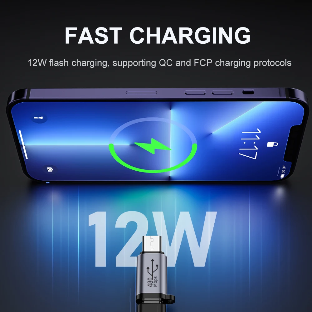 البرق إلى مايكرو أوسب محول للهاتف ، أوسب محول ، الشحن السريع ، سبيكة قذيفة ، الإناث إلى الذكور ، 12 واط ، 18 واط ، 8 قطعة