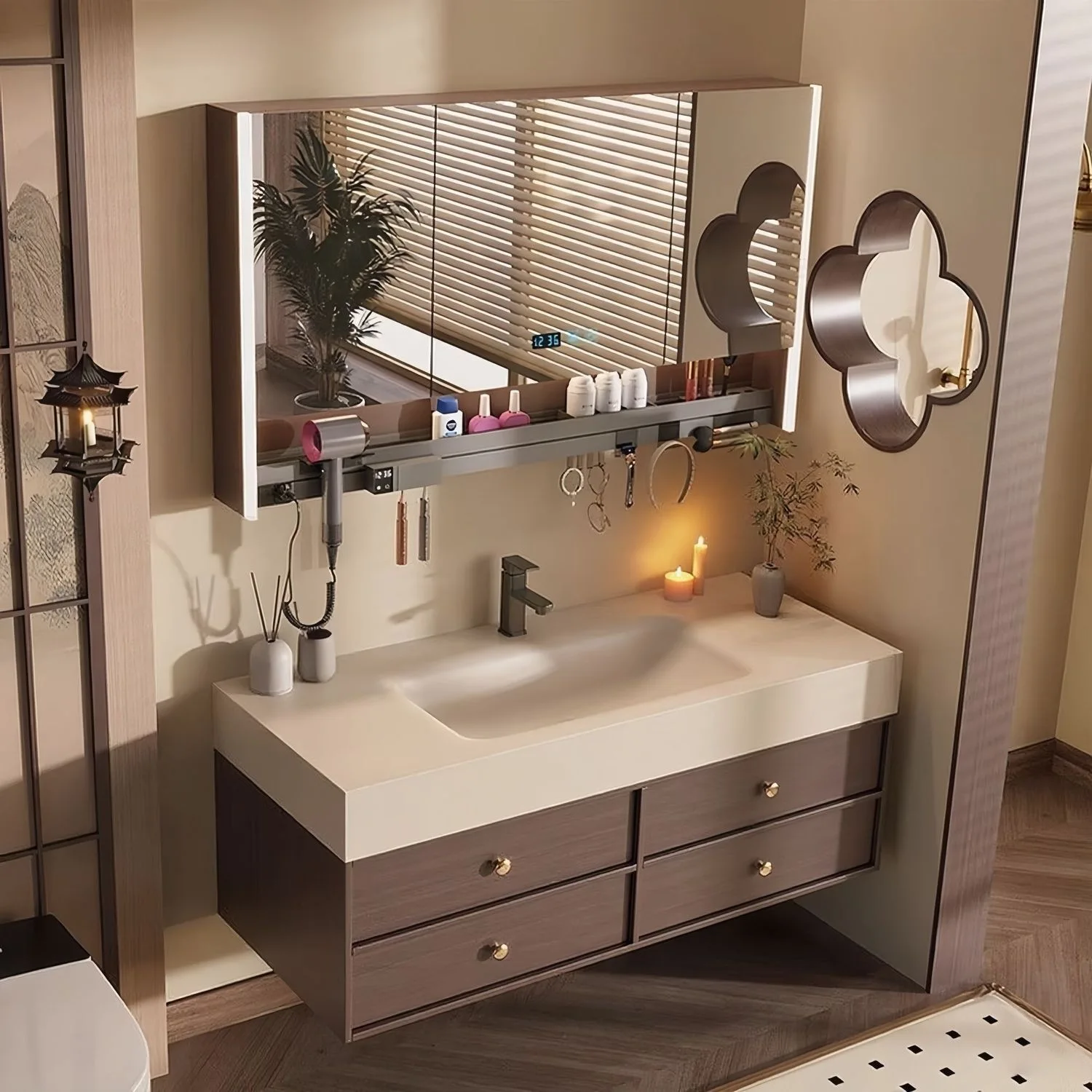 Rock slab hot bending integrated bathroom cabinet washbasin bathroom washbasin countertop integrated washbasin cabinet combined