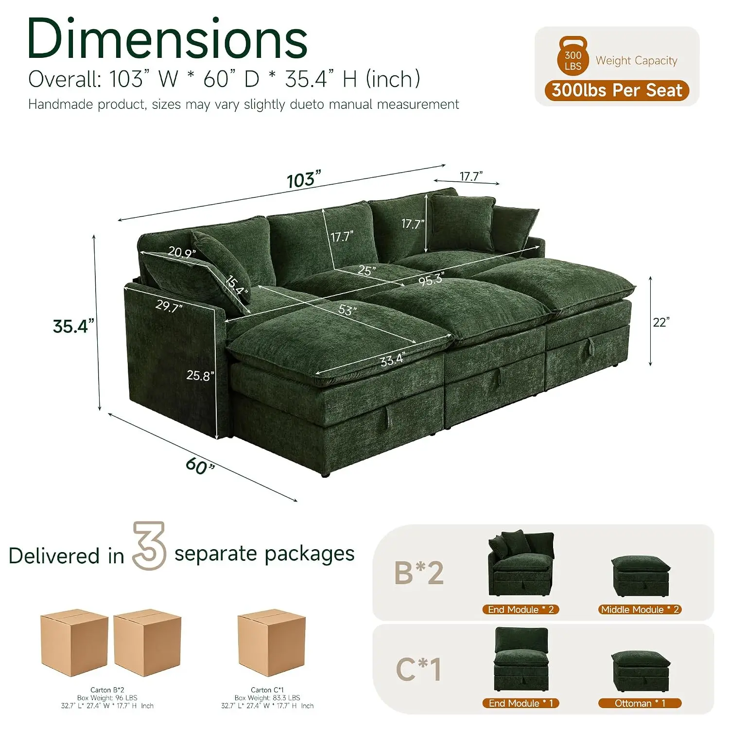 Modular Sofa Couch with Storage, 103