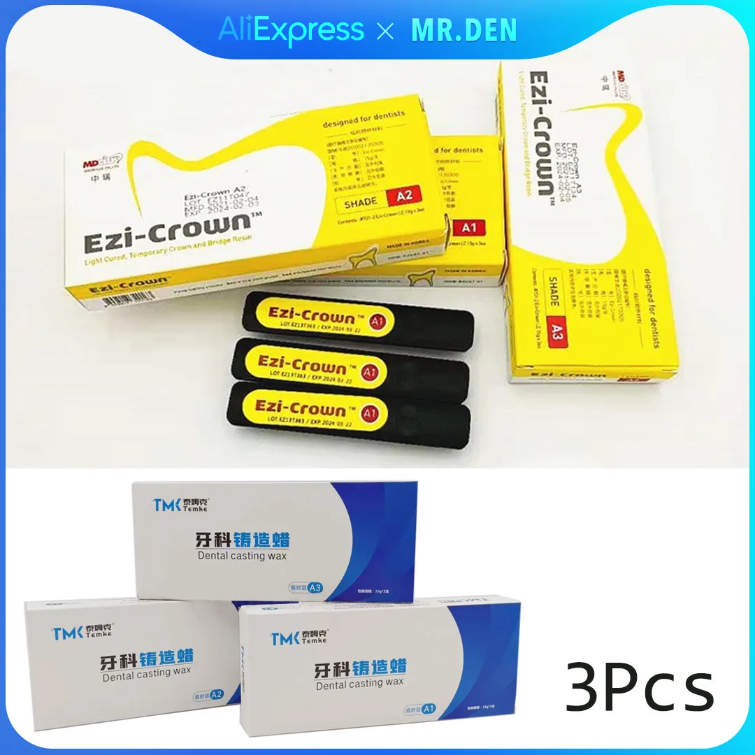 

3Pcs Dental Temporary Crown Casting Wax Korean Hand-adjusted Inlay Temporary Crown Bridge Resin Dental Material