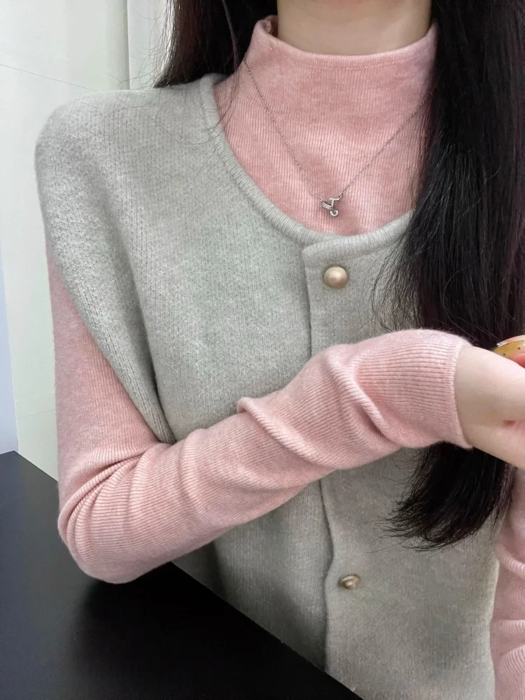 เสื้อไหมพรมคอสูงสำหรับผู้หญิง ผ้าเนื้อนุ่ม สวมใส่สบาย ทรงเข้ารูป ใส่ได้ทั้งฤดูใบไม้ร่วงและฤดูหนาว สไตล์หวานๆ ทรงหลวม