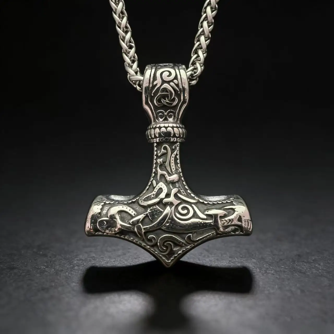 316L Edelstahl Nordic Odin Viking Rune Anhänger Kette Halskette Für Männer Vintage Mjolnir Schmuck Zubehör Geschenk Box – Detail 6