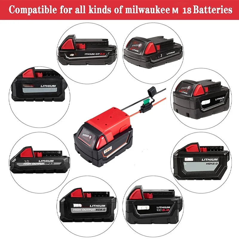 Battery Converter Adapters With Fuses Dock Holder 14 Awg Wires Connector For Makita/Bosch/Dewalt/Black&Decker/Milwaukee M18 18V