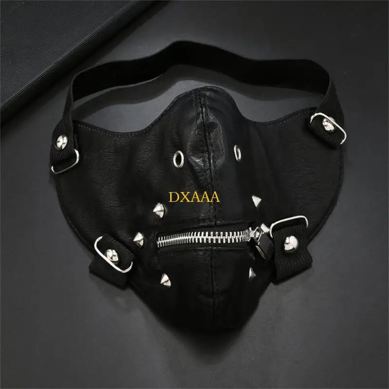 Dxaa rebite spikes máscara couro cosplay máscara motocicleta motociclista meia máscara anti poeira máscara esportiva