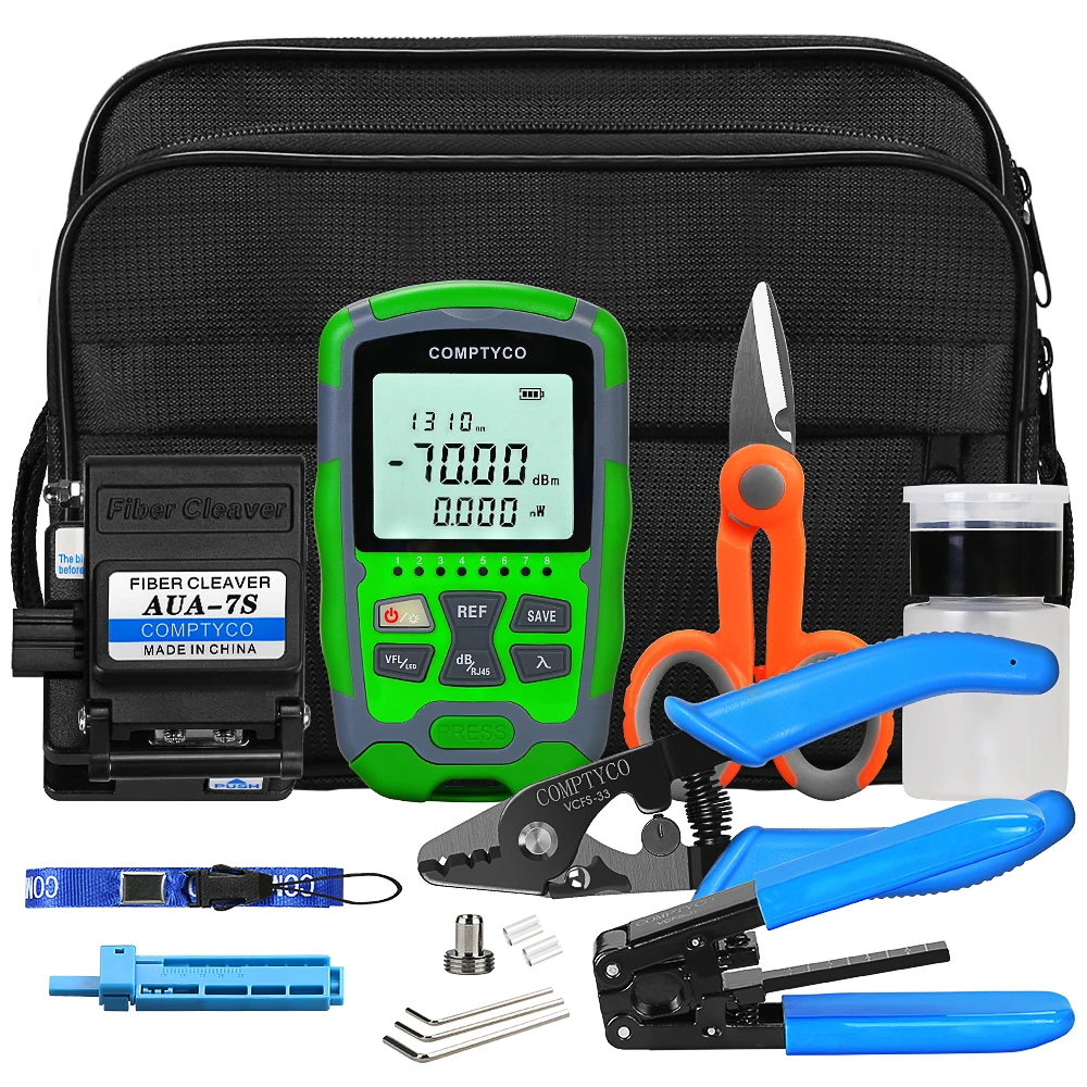 FTTH Fiber Optic Tool Kit Fiber Cleaver -70~+10dBm AUA-MC70 4 in 1 Mini Optical Power Meter with 15mw Visual Fault Locator