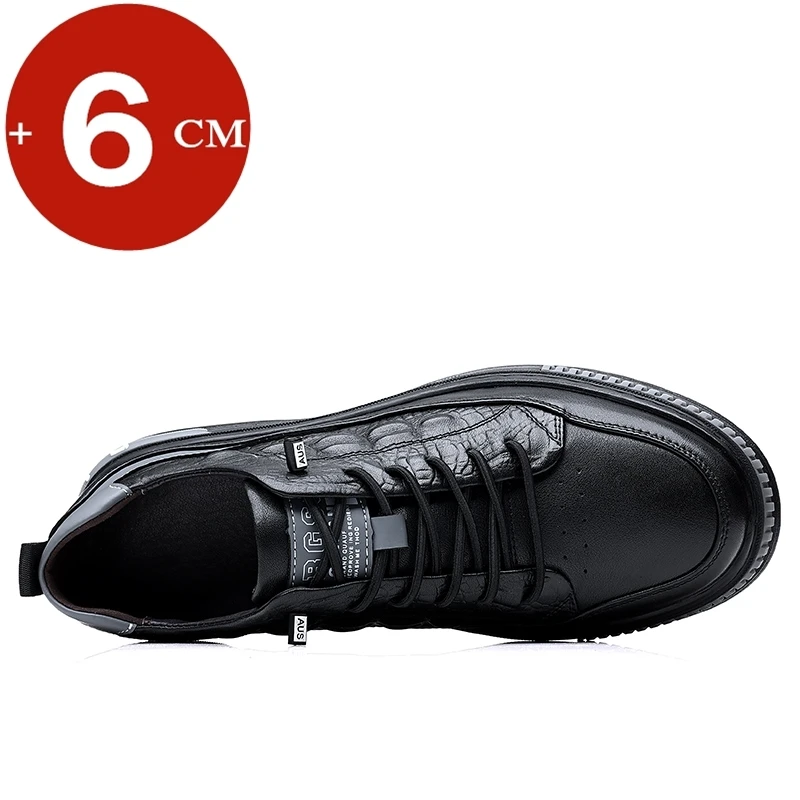 Zapatillas de deporte de cuero para hombre, zapatos masculinos informales vulcanizados con aumento de 6cm de altura, a la moda, para primavera y uso diario