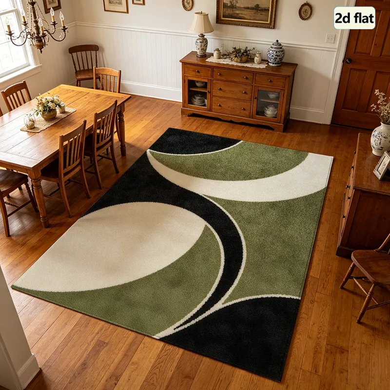 1 Piece of Modern Geometric Area Rug with Green, Black and off-white Patterns, Soft and Comfortable, All Seasons Suitable, lightweight and Easy to Care, Home Decor, Room Decor, Winter, Autumn, Ideal for Living Room, Bedroom, Dining Room