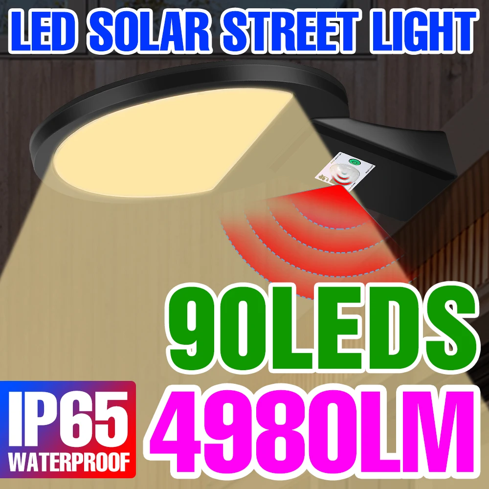 

50W LED Solar Outdoor Lights Waterproof Floodlight PIR Motion Sensor Street Lamp Sunlight Powered Warm White IP65 LED Solar Lamp