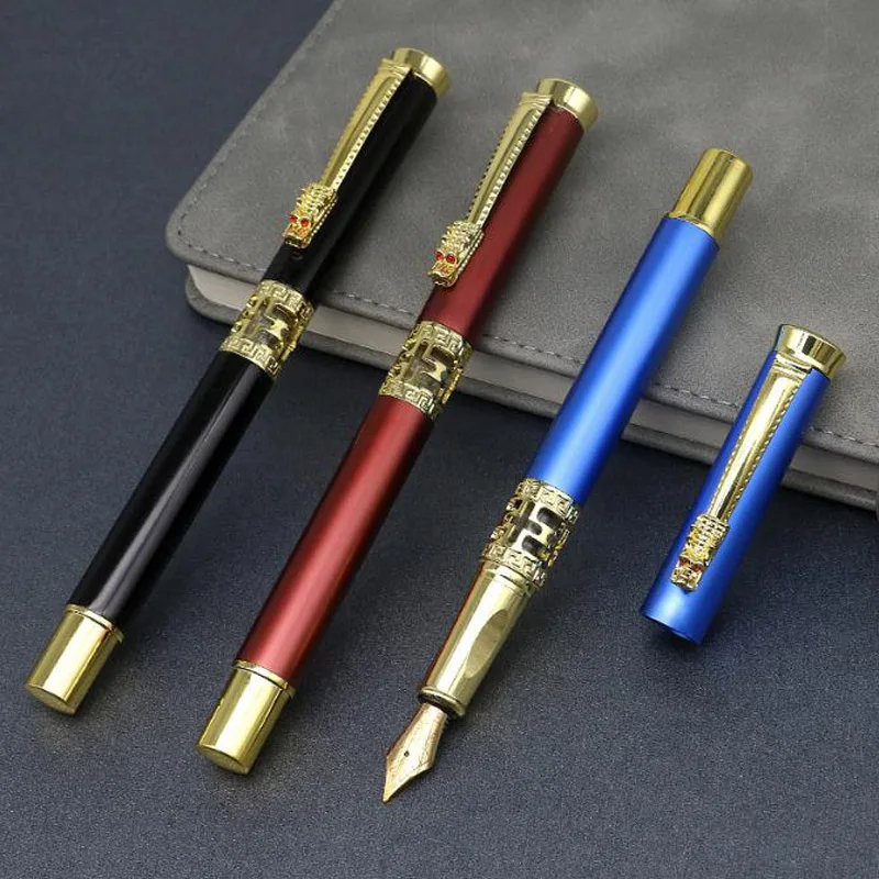 Azul Hollow Out Metal Caneta-tinteiro, Artigos de papelaria, Material de escritório, Canetas de tinta caligrafia, Luxo, 707, Novo