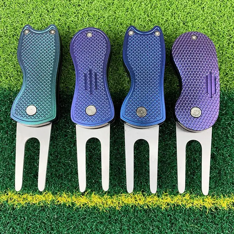 Golf Green Fork Golf Pitch Fork Divot Repair Tool Putting Green Fork Golf Accessories Golf Ball Marker positioner with caps clip