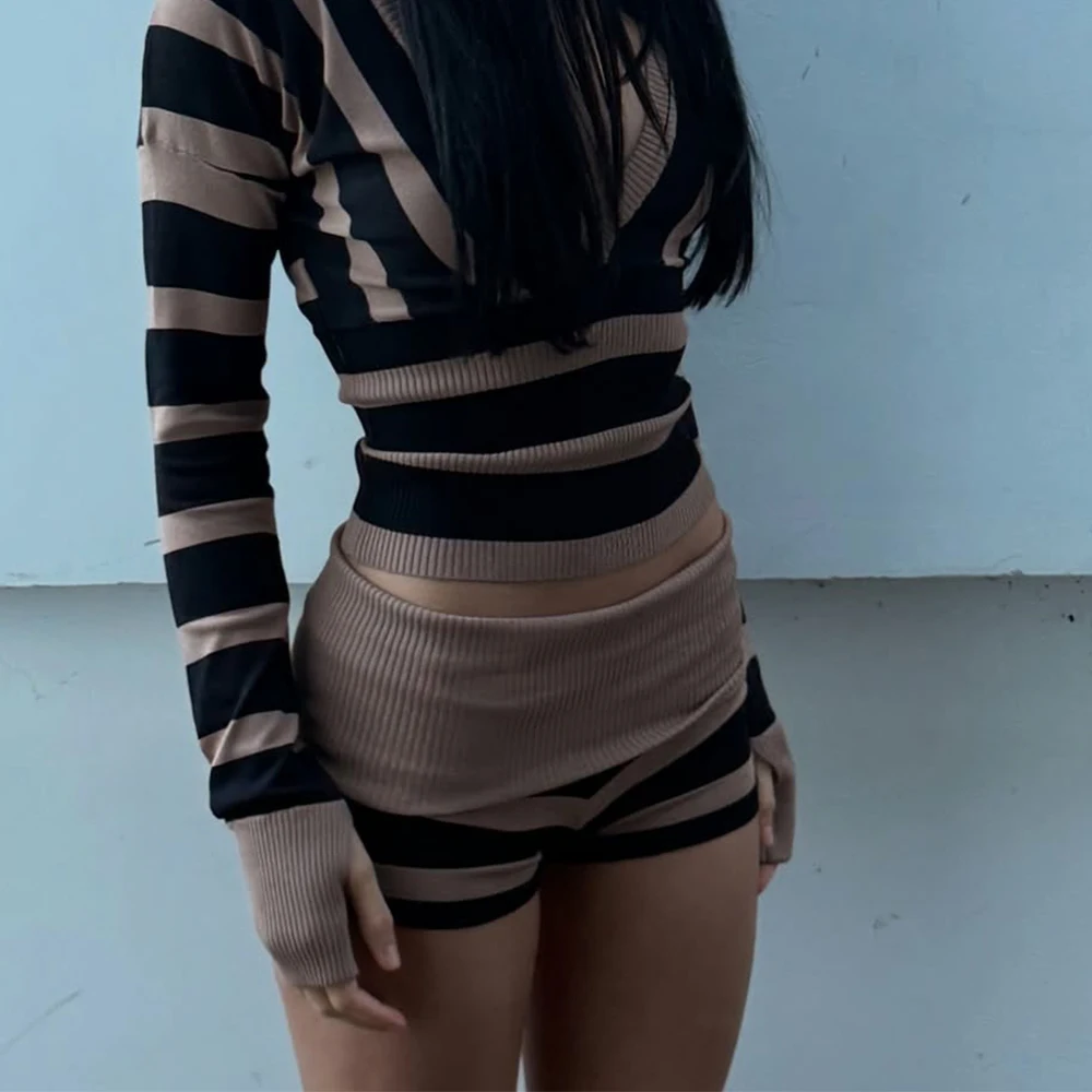 المرأة الصيف Y2k خمر مخطط أضعاف أكثر من متماسكة مايكرو السراويل مثير مرونة الخصر سليم صالح الخروج قيعان المتسكعون السراويل