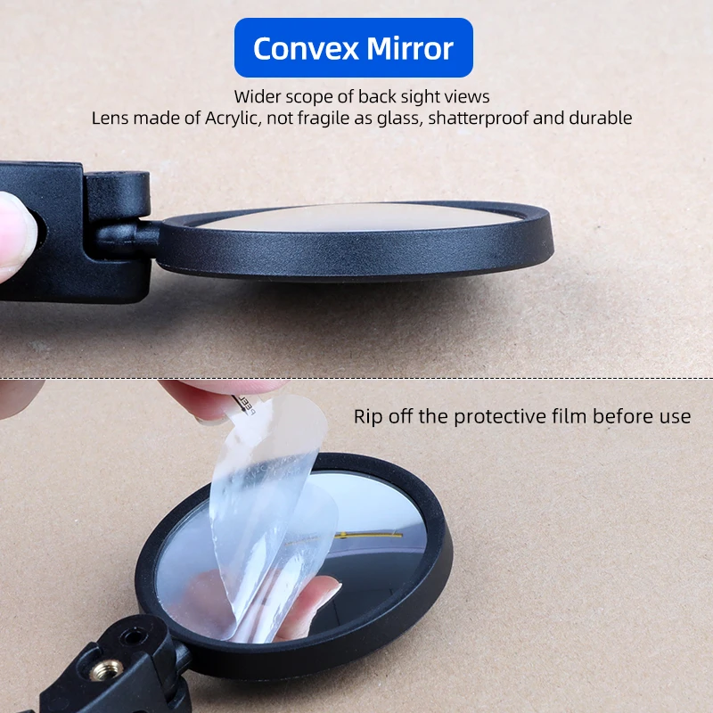 Bicycle Mirror Universal Left Right Mount Acrylic Convex or Flat Lens Plug Install Rear View Sight Reflector Angle Adjustable