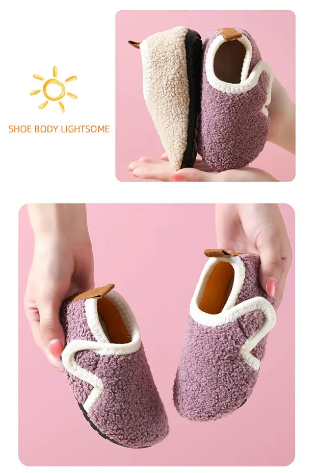 Kinder-Baumwollpantoffeln, Einfarbige Warme Winter-Hausschuhe für Jungen und Mädchen, Plüsch-Bodenschuhe, Weiche Sohle, Rutschfeste Baumwollschuhe für Drinnen – Detail 15