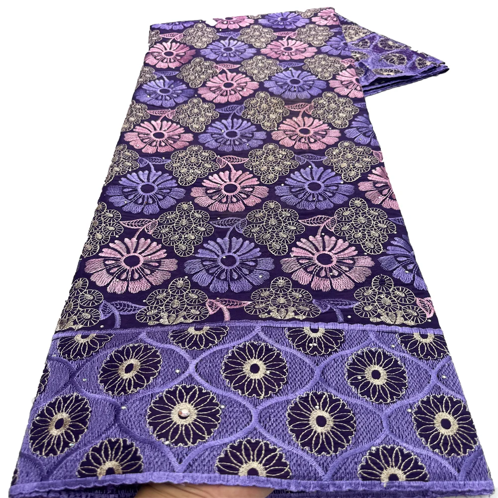 African Stones Cotton Lace Fabric 2024 Newest Swiss Voile Lace Nigerian Embroidery Lace For Women Wedding Dresses