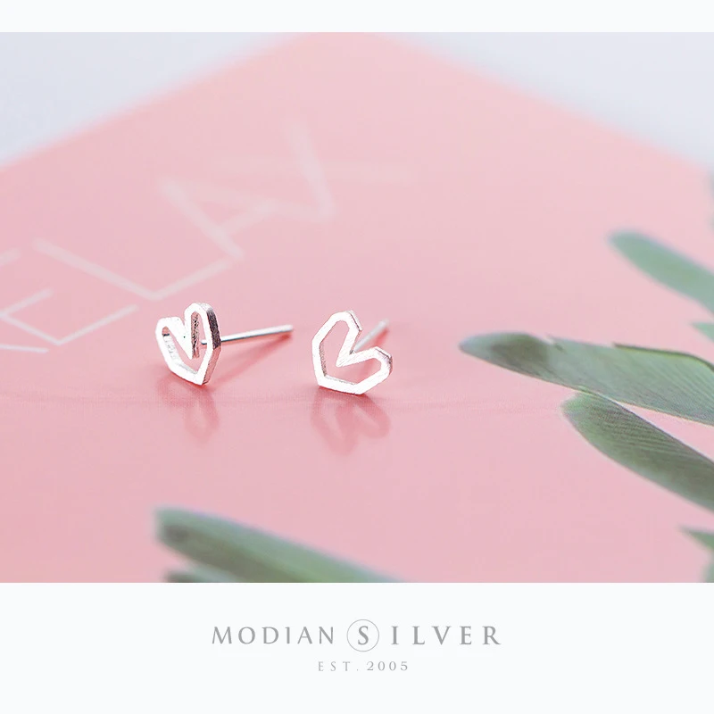 Modian Vintage Frosted Charm Hearts Stud Earrings for Women Girl 925 Sterling Silver Ear Studs Silver Fashion Korean Jewelry