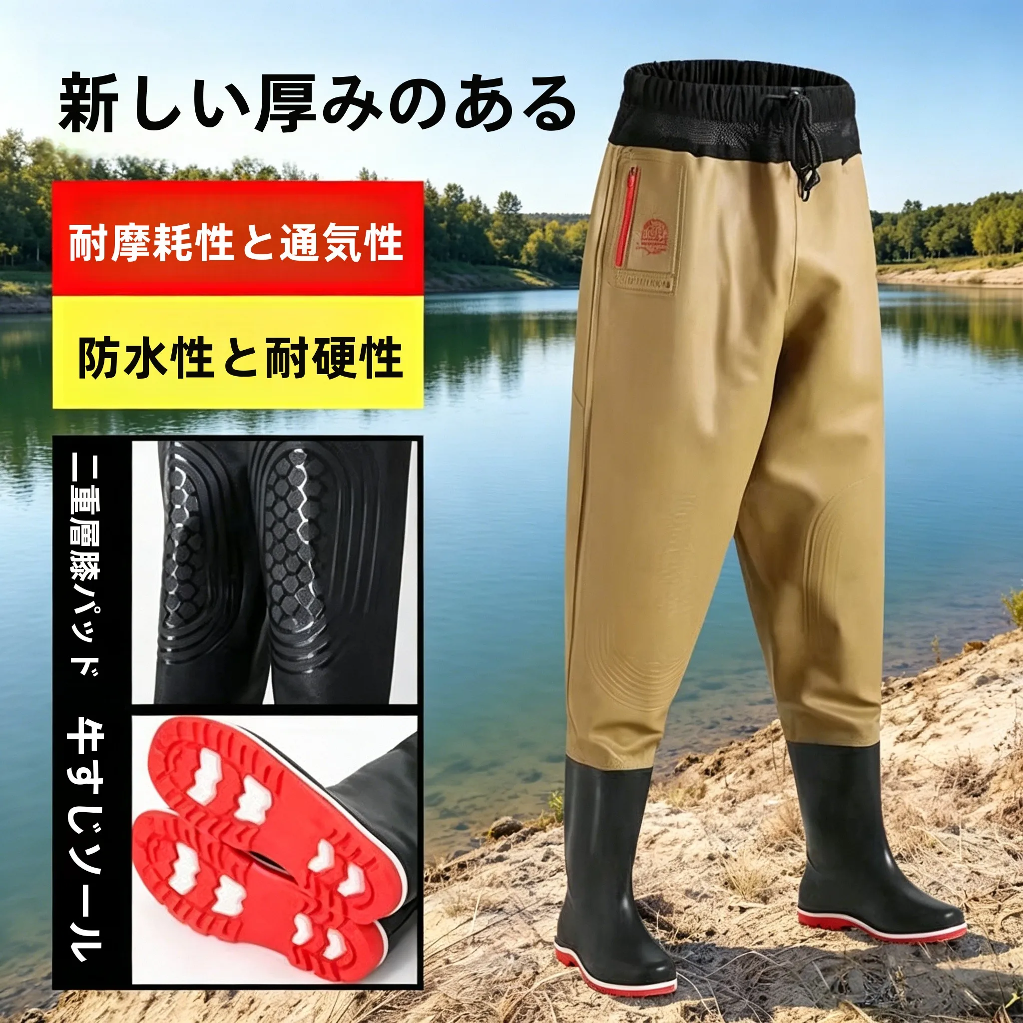 厚みのある耐摩耗性ウエストハイフィッシングウォーターパンツ男性女性スタイル弾性ボトムシーフード収集アウトドアギア