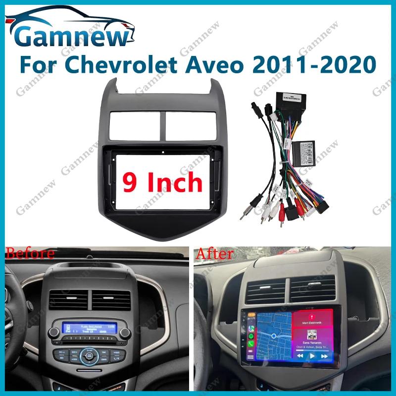 Ramka montażowa radia samochodowego 9 cali, panel stereo, zestaw do montażu na deskę rozdzielczą, do Chevrolet Aveo 2011-2020