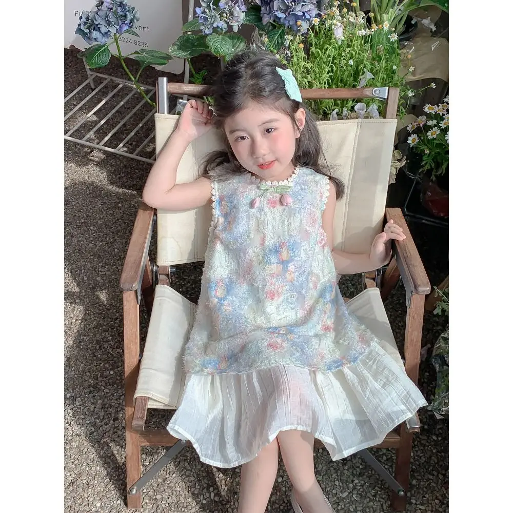 

Trendy A-Line Girls' Dress Tulip Print Breathable Princess Outfit Cute Flowy Sleeveless Dress Beach Vacation