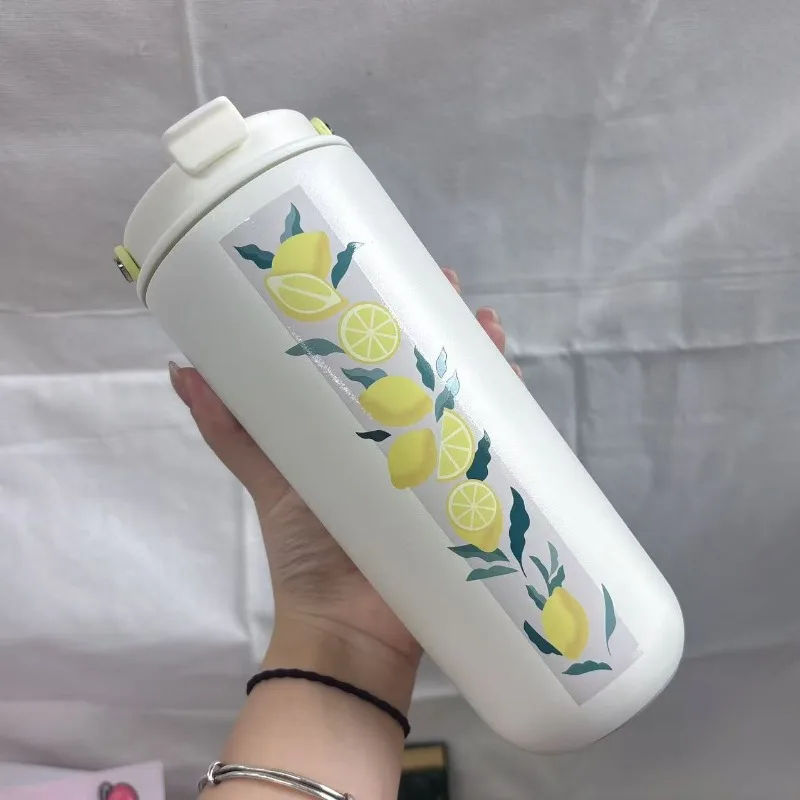 

500ml Starbucks Fresh Lemon Pattern Insulated Cup, Durable Stainless Steel Tumbler with Summer Vibe Design for Cold & Hot Drinks