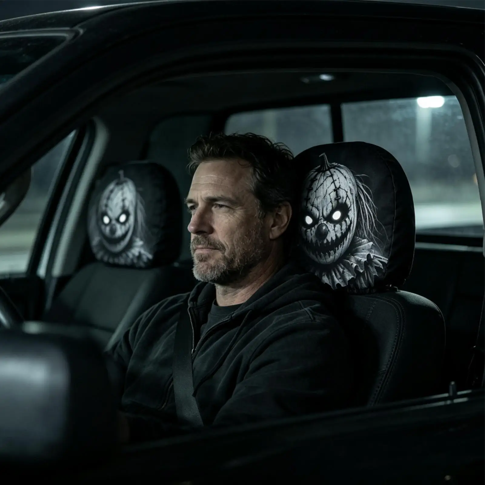 Scary Headrest Covers For Cars 2 Pieces Elastic Halloween Interior Accessory Car Headrest Cover For Daily Commutes Road Trip