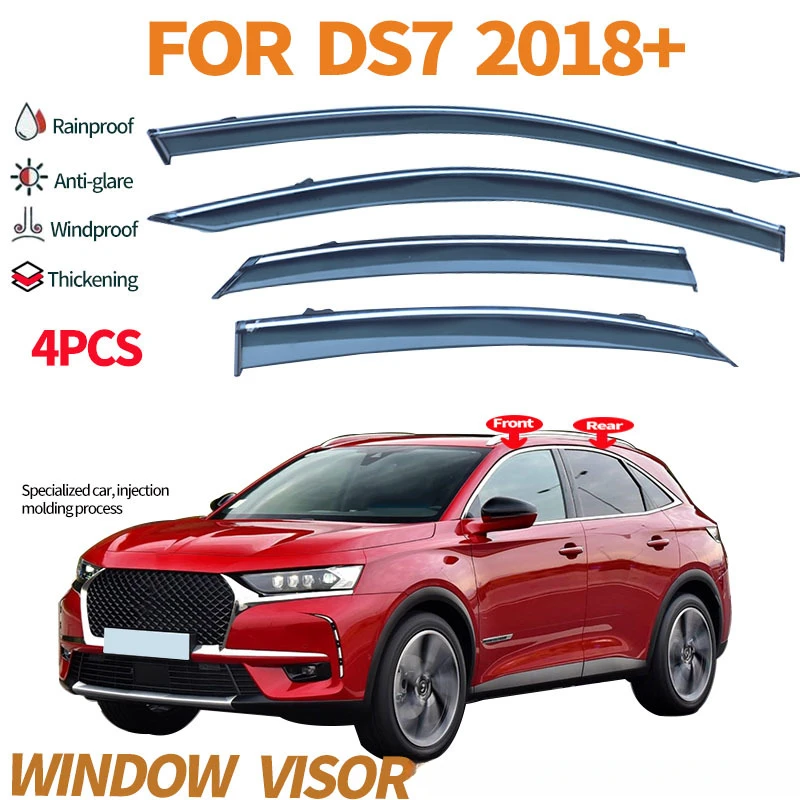 Non-fading Smoke Door Visor with Black & Sliver Chrome For Citroen DS7 Crossback 2017 - 2022 Window Visors Exterior Accessories