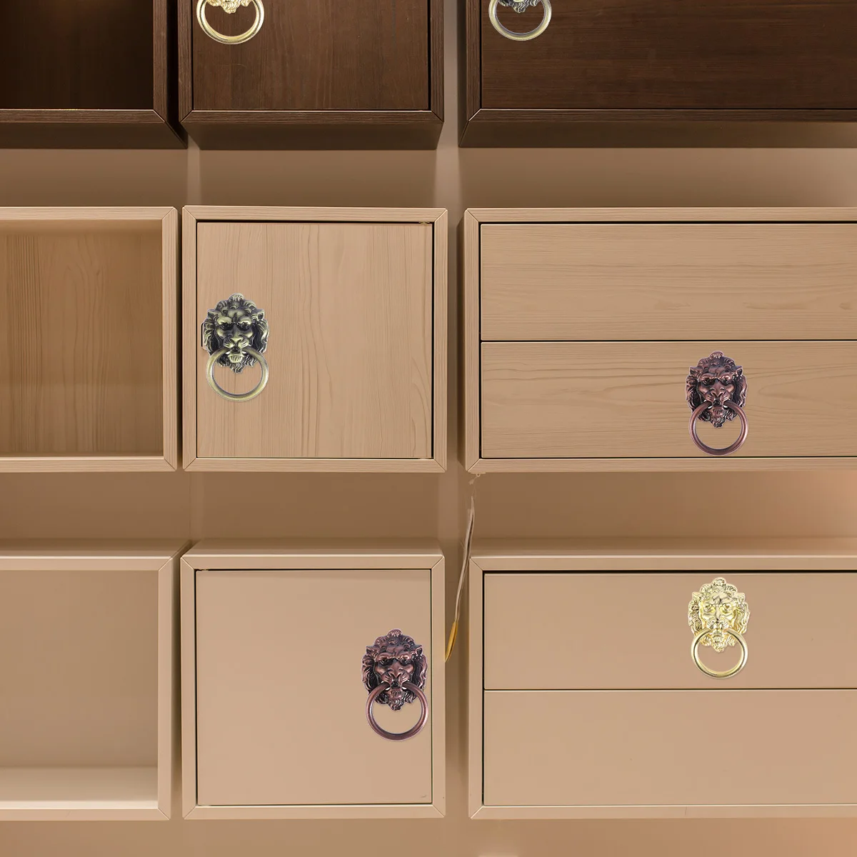 

6pcs Drawer Cabinet Lion Head Pull Handle Knobs with Drawer Ring Door Rings Pull Handle Knobs for Home Golden