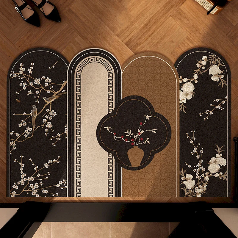 VIKAMA Retro Flower Arched Area Carpet Anti slip Entrance Door Mat Antique Art Floor Mat Interior Hall Home Decoration