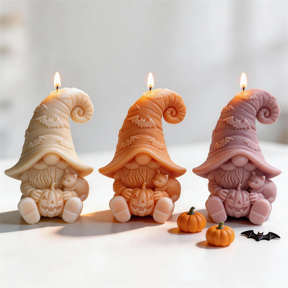 

Halloween Gnome Silicone Mold Bat Black Cat Soy Wax Candle Mold Pumpkin Gnome Resin Plaster Silicone Mould for Halloween Party