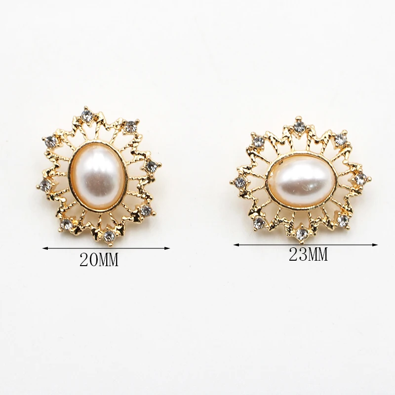 New Pearl Alloy Sewing Buttons 10 Pieces/Batch 20 * 23MM Gold Rhinestone Decorative Hand Sewing Clothing Button Accessories