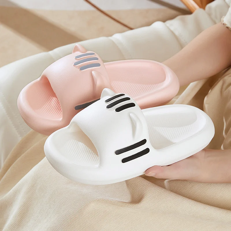 Spring And Summer New Cute Cartoon Cute Cat Slipper Couple Men And Women's Home Slippers Thick Sole Anti Slip Slides Flip Flops