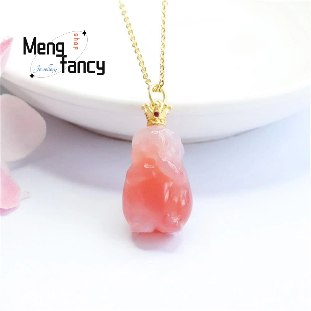 

S925 Silver Chain Natural Salt Source Agate Lovely Zodiac Rabbit Pendant Simple Elegant High-grade Fashion Jewelry Holiday Gifts