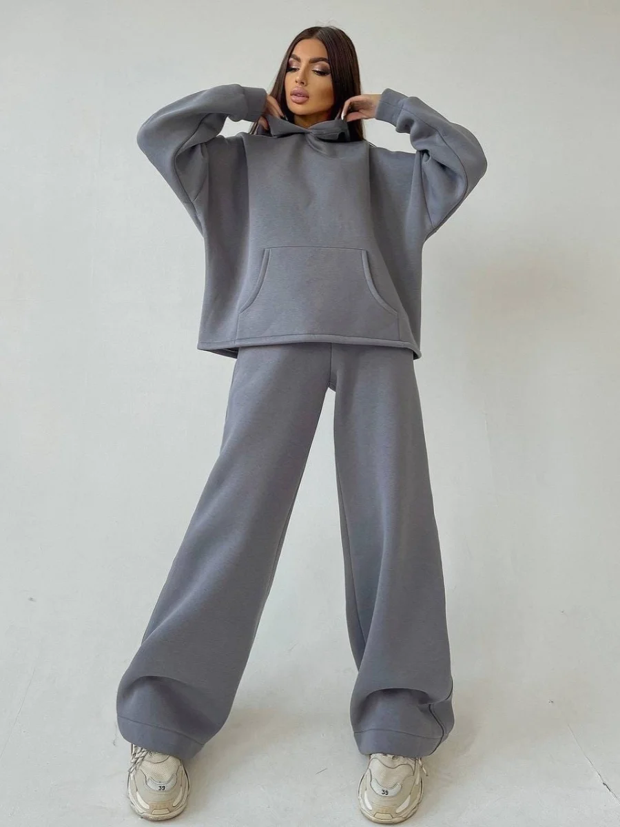 Women's Loose Hoodie Wide Leg Pants Two-Piece Set Autumn Winter New Arrival Casual Comfortable Faion Outfit with kets