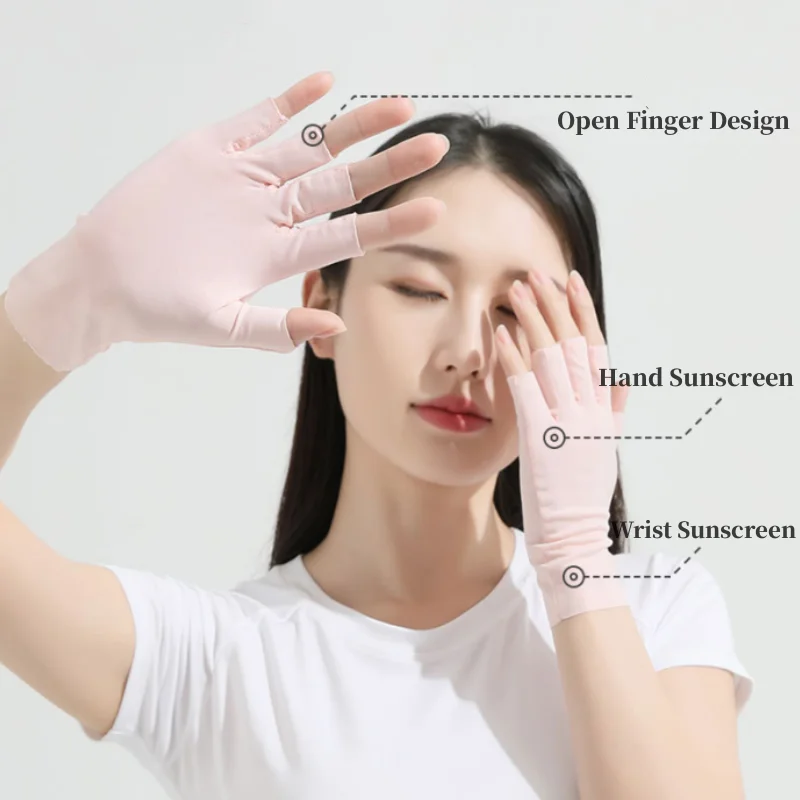 Guantes de medio Dedo de seda de hielo para mujer, transpirables, finos, sin dedos, conducción al aire libre, protector solar, Verano